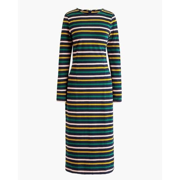 J. Crew Long Sleeve Striped Midi Dress Multicolor Cotton Size 4 Women’s - Picture 1 of 7